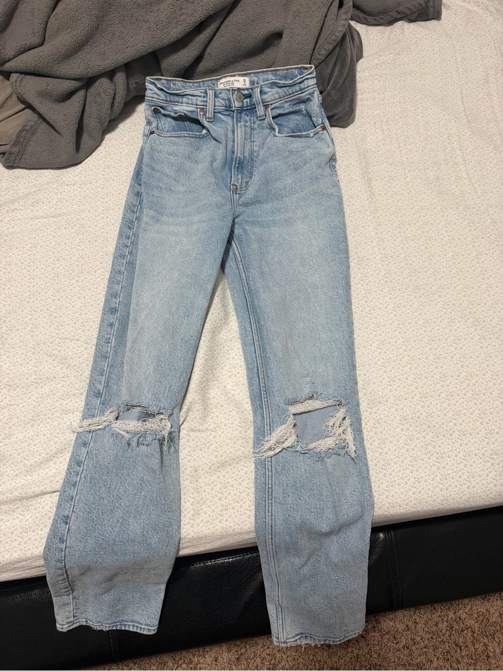 Abercrombie & Fitch Light Blue Distressed Straight-Leg Jeans